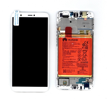 Дисплей для Huawei P Smart в сборе с тачскрином, панелью и аккумулятором (02351SVE) белый