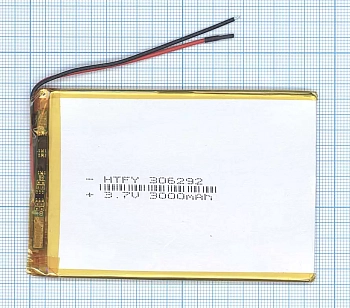 Аккумуляторная батарея Li-Pol (3x62x92мм), 2pin, 3.7В, 3000мАч