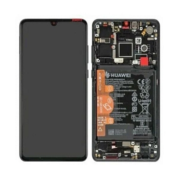 Дисплей для Huawei P30 в рамке + тачскрин (черный) 100%